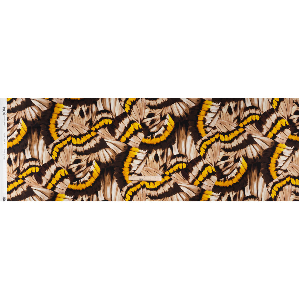Silk Charmeuse Print 16MM, Made in Italy - Brown, Beige and Golden Yellow Butterfly Wings - Full