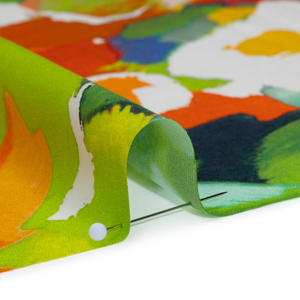 Silk Charmeuse Print 16MM, Made in Italy - Orange, Lime Green and Blue Painterly Abstract - Full - Image 4 of 6