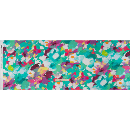 Silk Charmeuse Print 16MM, Made in Italy - Sea Green, Fuchsia and Yellow Painterly Abstract