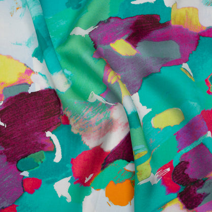 Silk Charmeuse Print 16MM, Made in Italy - Sea Green, Fuchsia and Yellow Painterly Abstract