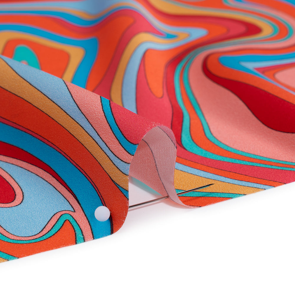 Silk Charmeuse Print 16MM, Made in Italy - Orange, Red and Blue Retro Swirls Full