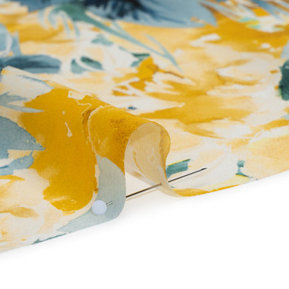 Silk Charmeuse Print 16MM, Made in Italy - Yellow and Dark Teal Watercolor Flower Garden Full