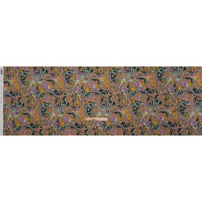 Silk Charmeuse Print 16MM, Made in Italy - Marigold Yellow, Light Purple and Mint Green Fancy Paisley