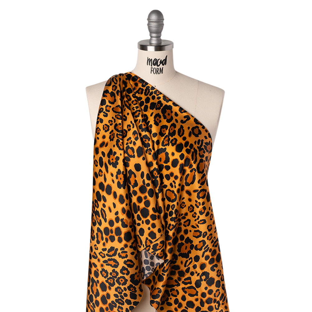 Silk Charmeuse Print 16MM, Made in Italy - Tan, Brown and Black Animal Spots - Folded
