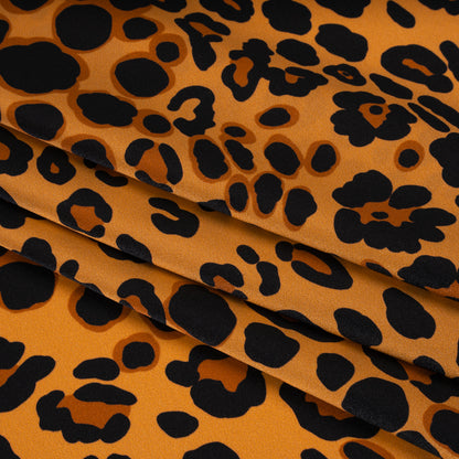 Silk Charmeuse Print 16MM, Made in Italy - Tan, Brown and Black Animal Spots