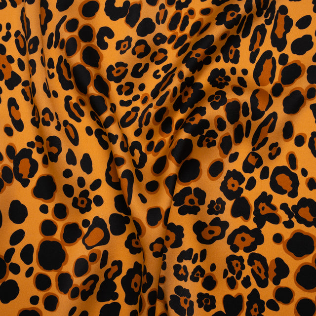 Silk Charmeuse Print 16MM, Made in Italy - Tan, Brown and Black Animal Spots
