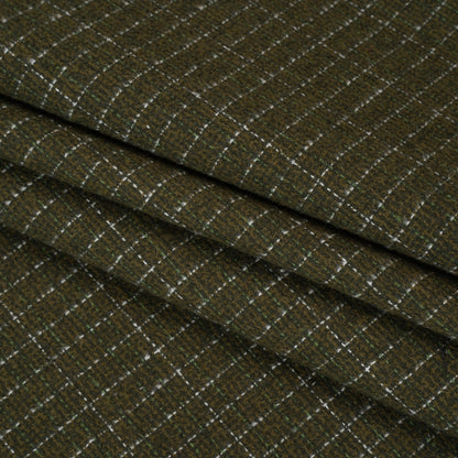 Yarn-Dyed Cotton Flannel - Olive Green and White Rectangle Checks - Deadstock