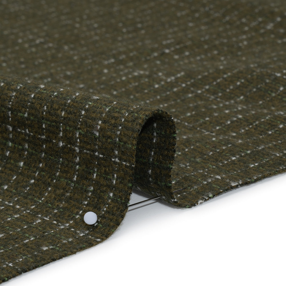 Yarn-Dyed Cotton Flannel - Olive Green and White Rectangle Checks - Deadstock