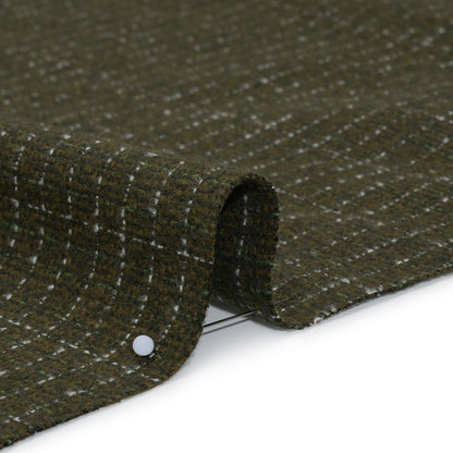 Yarn-Dyed Cotton Flannel - Olive Green and White Rectangle Checks - Deadstock