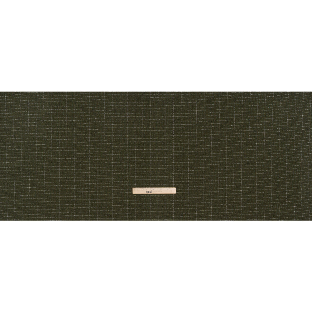 Yarn-Dyed Cotton Flannel - Olive Green and White Rectangle Checks - Deadstock