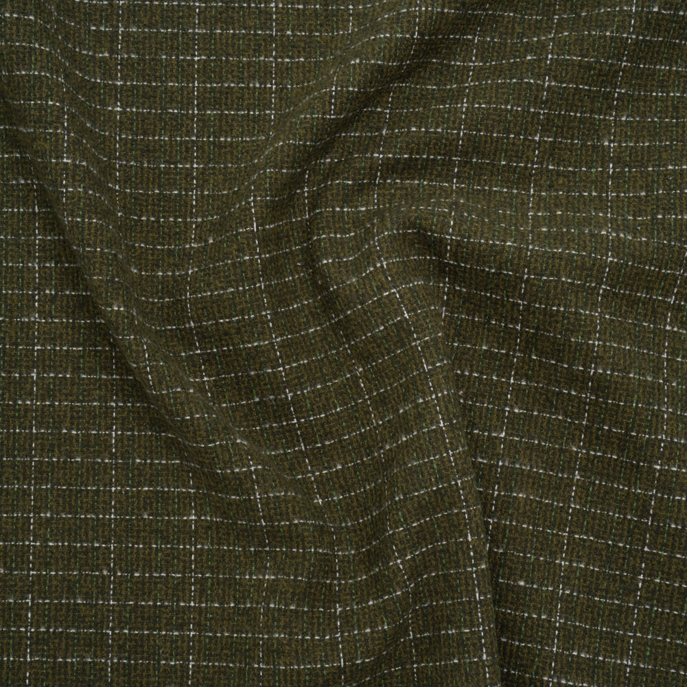 Yarn-Dyed Cotton Flannel - Olive Green and White Rectangle Checks - Deadstock