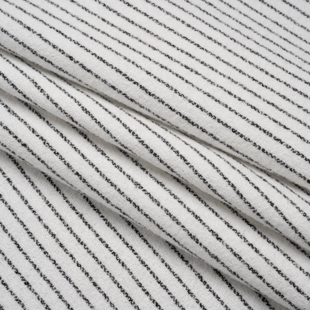 Yarn-Dyed Cotton Flannel - Black on White Chalk Stripes - Deadstock Folded