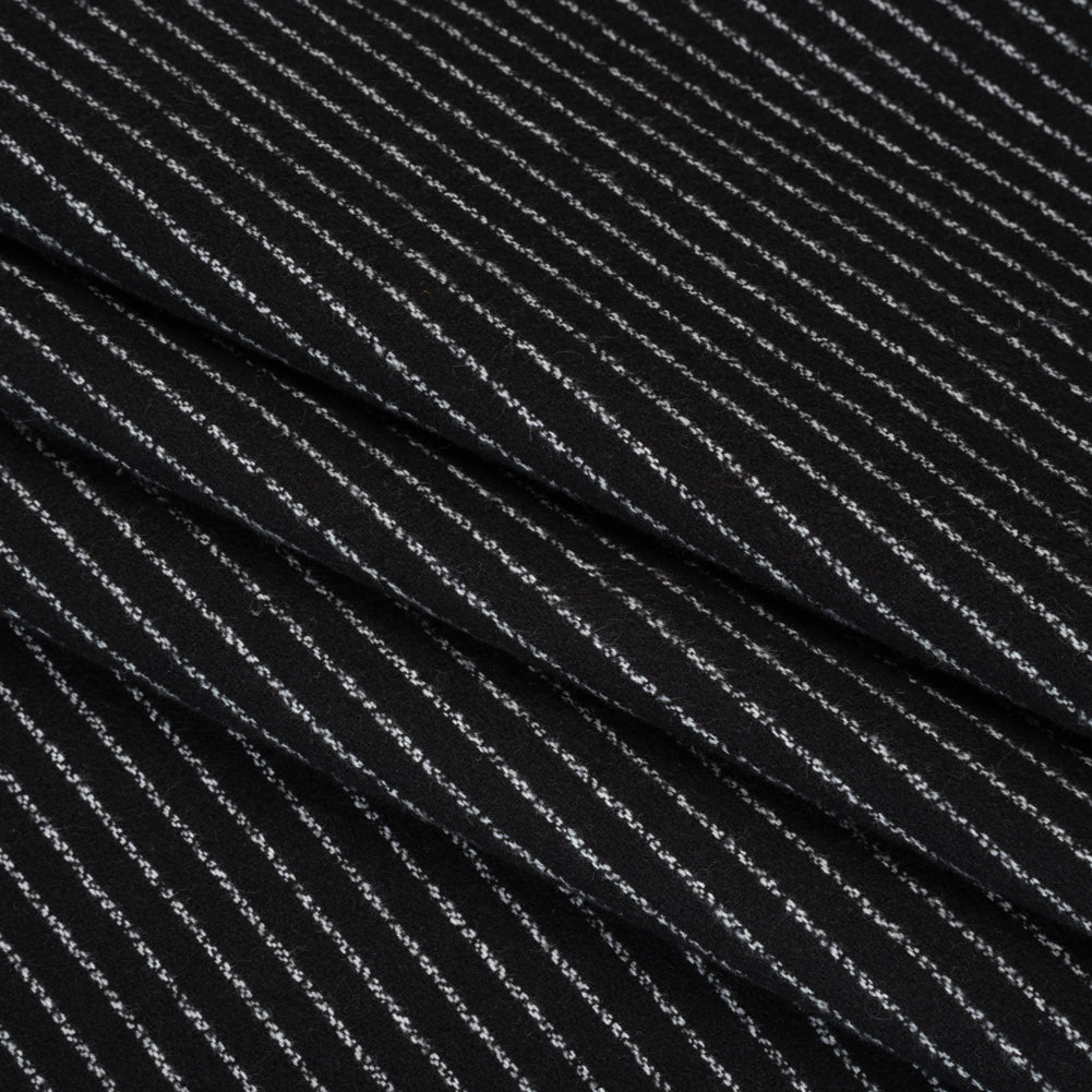 Yarn-Dyed Cotton Flannel - White on Black Chalk Stripes - Folded