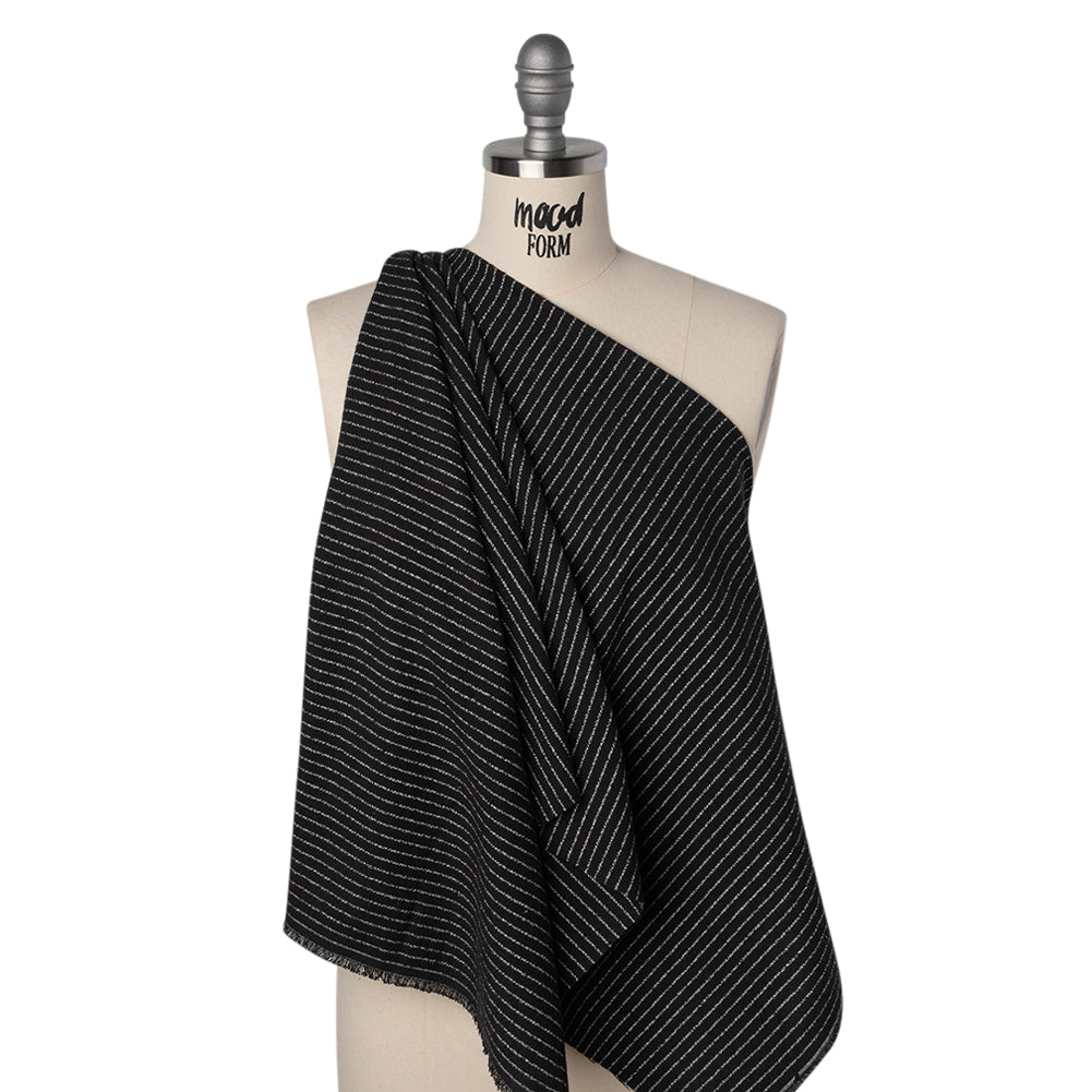 Yarn-Dyed Cotton Flannel - White on Black Chalk Stripes - Drape