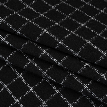 Yarn-Dyed Cotton Flannel - White on Black Windowpane Checks - Deadstock Folded