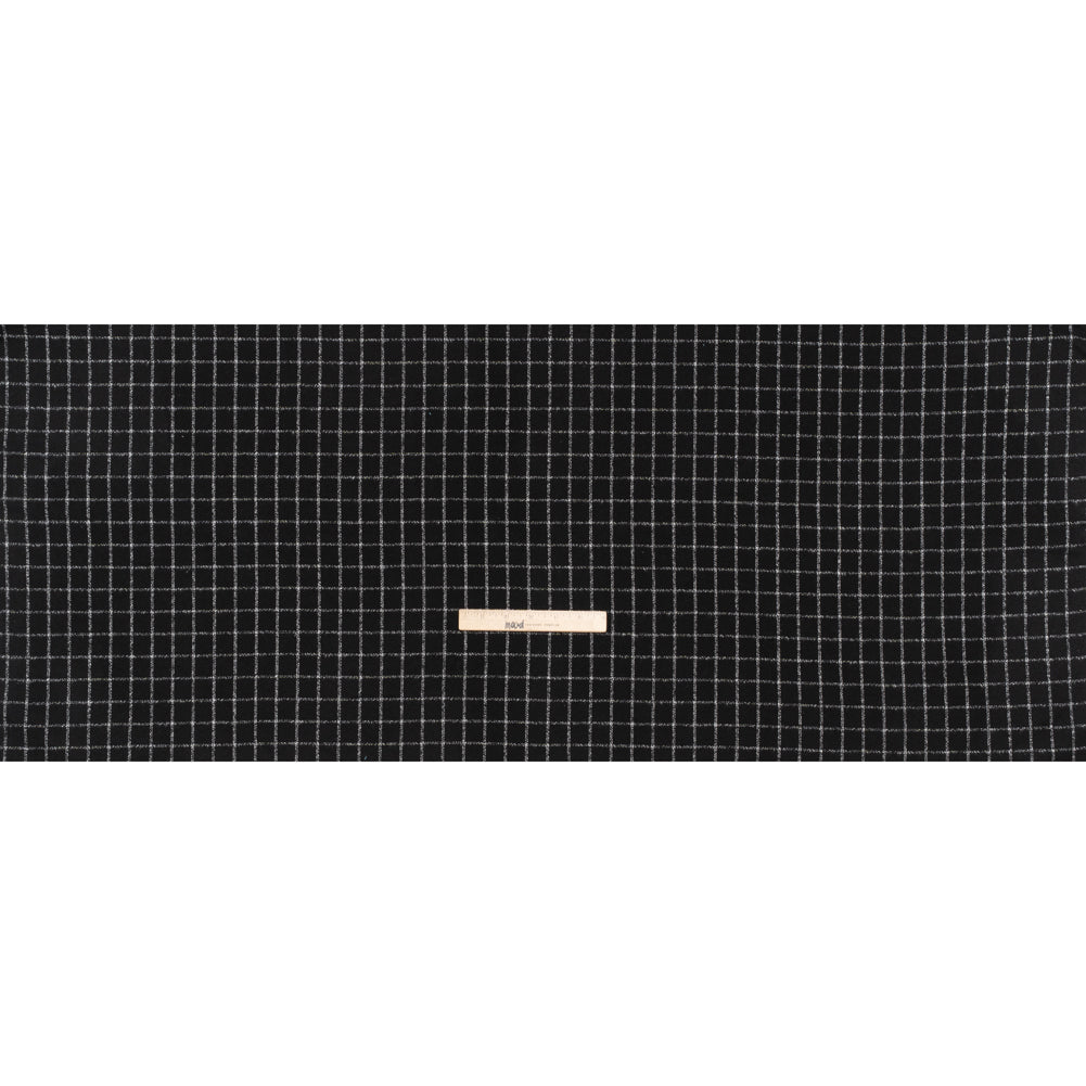 Yarn-Dyed Cotton Flannel - White on Black Windowpane Checks - Deadstock Full