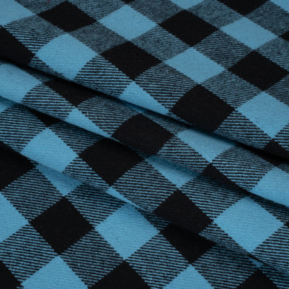 Yarn-Dyed Cotton Twill Flannel - Small Sky Blue and Black Buffalo Check - Deadstock