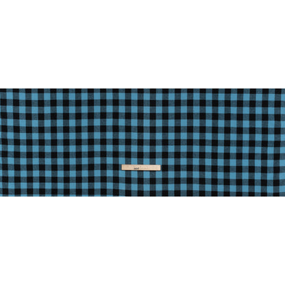 Yarn-Dyed Cotton Twill Flannel - Small Sky Blue and Black Buffalo Check - Deadstock