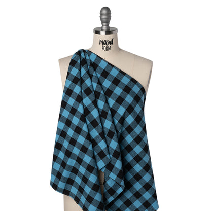 Yarn-Dyed Cotton Twill Flannel - Small Sky Blue and Black Buffalo Check - Deadstock