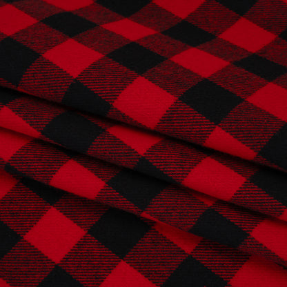 Yarn-Dyed Cotton Twill Flannel - Small Red and Black Buffalo Check - Deadstock Folded