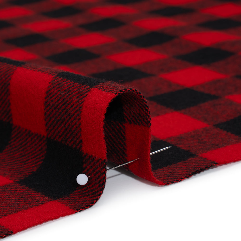 Yarn-Dyed Cotton Twill Flannel - Small Red and Black Buffalo Check - Deadstock Detail