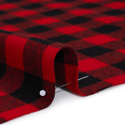 Yarn-Dyed Cotton Twill Flannel - Small Red and Black Buffalo Check - Deadstock Detail
