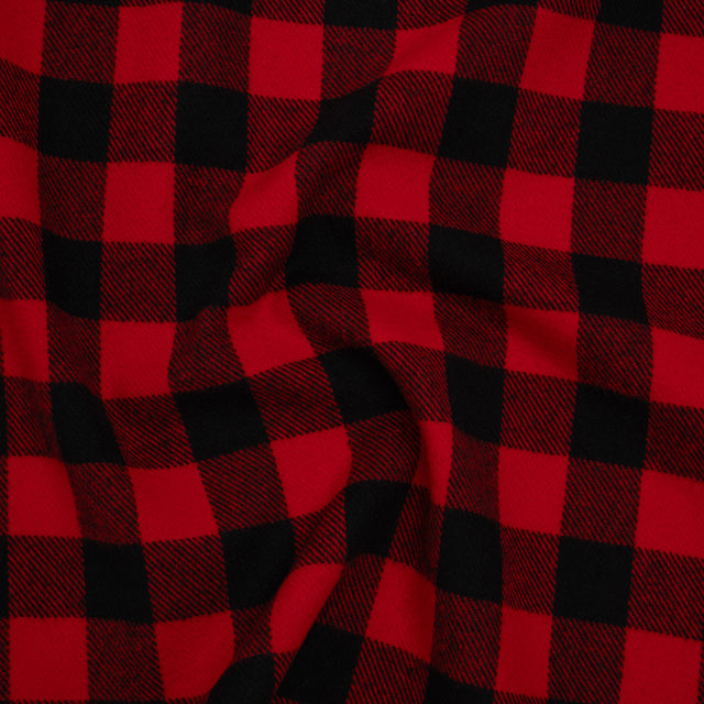 Yarn-Dyed Cotton Twill Flannel - Small Red and Black Buffalo Check - Deadstock