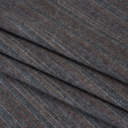 Yarn-Dyed Cotton Twill Flannel - Gray, Sky Blue and Red Pinstripes - Deadstock