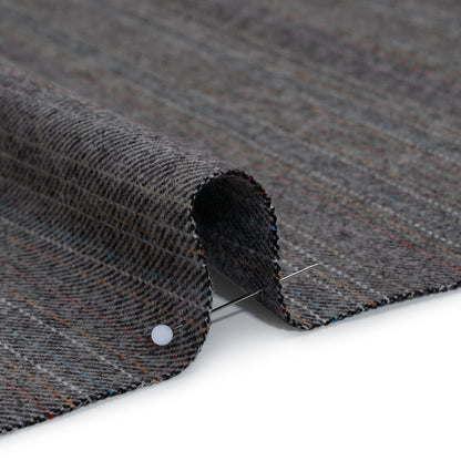 Yarn-Dyed Cotton Twill Flannel - Gray, Sky Blue and Red Pinstripes - Deadstock