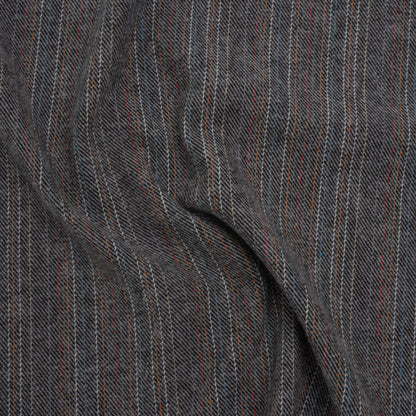 Yarn-Dyed Cotton Twill Flannel - Gray, Sky Blue and Red Pinstripes - Deadstock