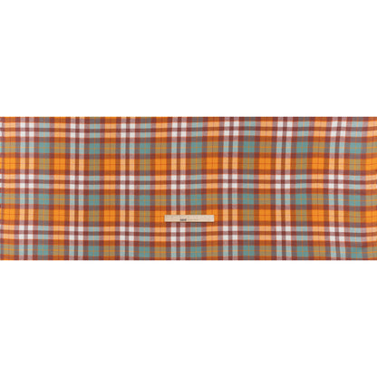 Yarn-Dyed Cotton Twill Flannel - Creamsicle Orange, Sky Blue and Dusty Red Plaid - Deadstock
