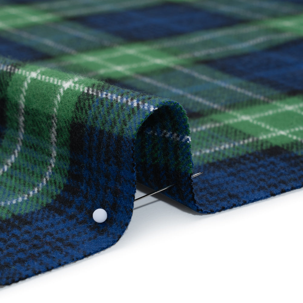 Yarn-Dyed Cotton Twill Flannel - Blue, Green and Black Plaid - Deadstock Detail