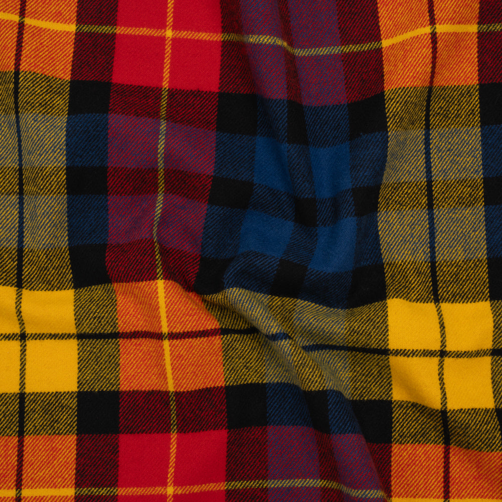 Yarn-Dyed Cotton Twill Flannel - Yellow, Red and Blue Plaid - Deadstoc