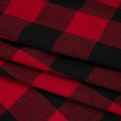 Yarn-Dyed Lightweight Cotton Twill Flannel - Red and Black Buffalo Check - Deadstock Folded