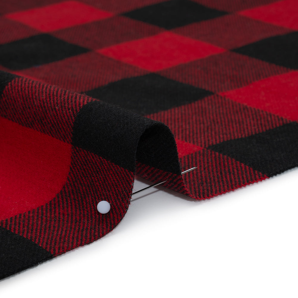 Yarn-Dyed Lightweight Cotton Twill Flannel - Red and Black Buffalo Check - Deadstock Detail