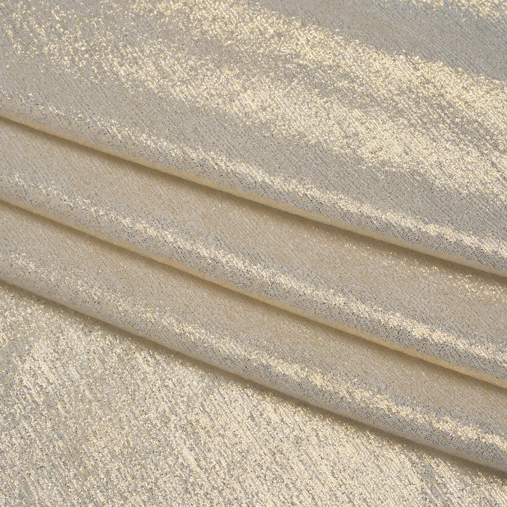 Metallic Foiled Uneven Stretch Rib Knit - Gold on Ivory - Estelle Collection - Folded