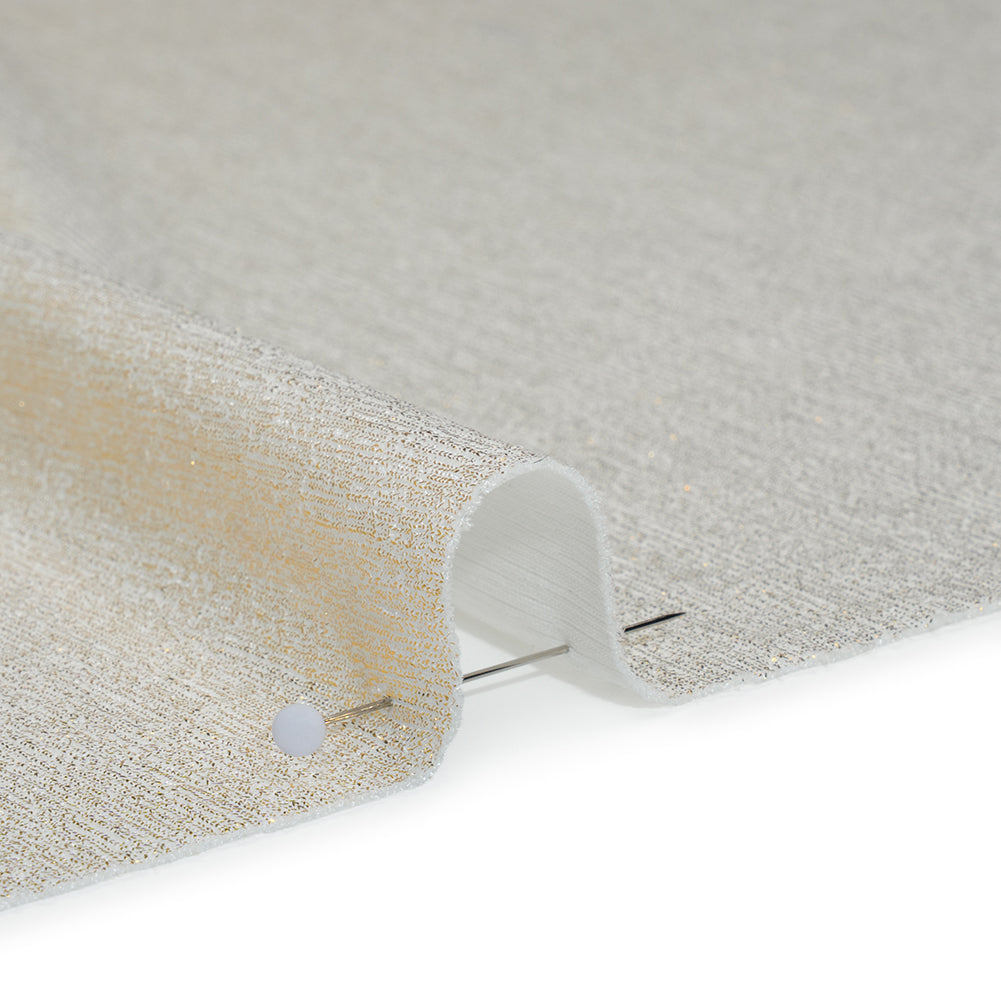 Metallic Foiled Uneven Stretch Rib Knit - Gold on Ivory - Estelle Collection - Detail