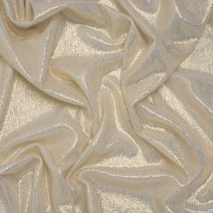 Metallic Foiled Uneven Stretch Rib Knit - Gold on Ivory - Estelle Collection