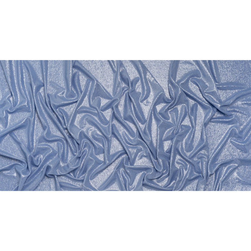 Metallic Foiled Uneven Stretch Rib Knit - Silver on Sky Blue - Estelle Collection Full