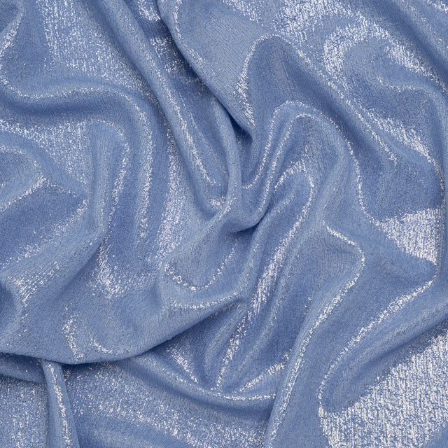 Metallic Foiled Uneven Stretch Rib Knit - Silver on Sky Blue - Estelle Collection