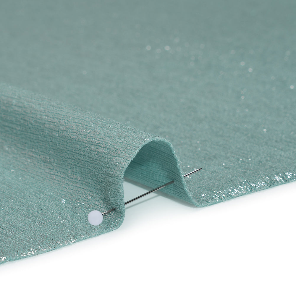 Metallic Foiled Uneven Stretch Rib Knit - Silver on Mint - Estelle Collection Detail