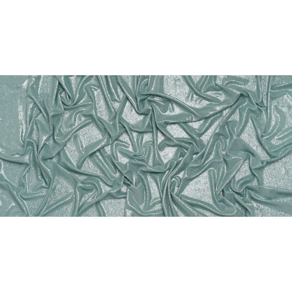 Metallic Foiled Uneven Stretch Rib Knit - Silver on Mint - Estelle Collection Full