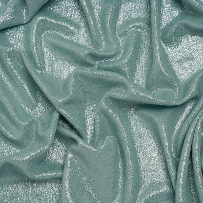 Metallic Foiled Uneven Stretch Rib Knit - Silver on Mint - Estelle Collection