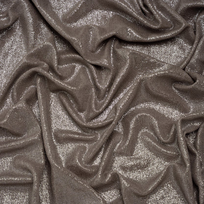 Metallic Foiled Uneven Stretch Rib Knit - Silver on Taupe - Estelle Collection