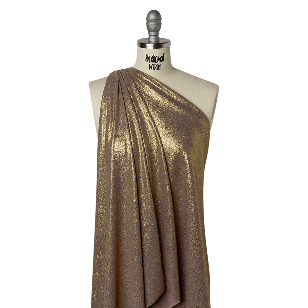 Metallic Foiled Uneven Stretch Rib Knit - Gold on Taupe - Estelle Collection - Drape