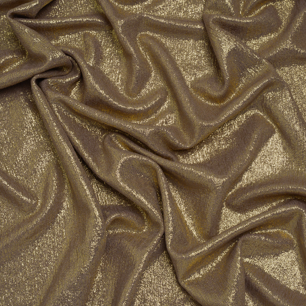 Metallic Foiled Uneven Stretch Rib Knit - Gold on Taupe - Estelle Collection