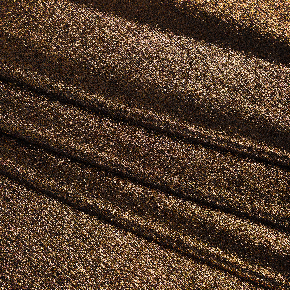 Metallic Foiled Uneven Stretch Rib Knit - Rose Gold on Black - Estelle Collection Folded