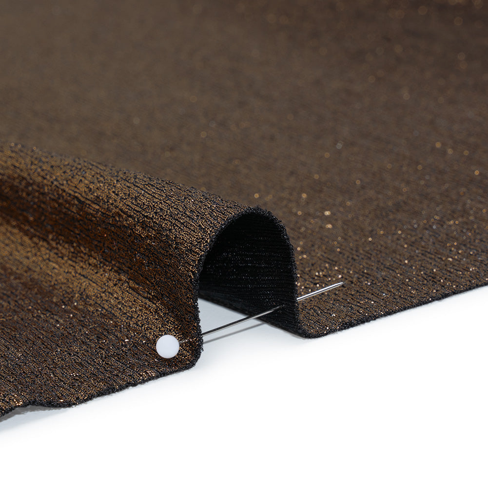 Metallic Foiled Uneven Stretch Rib Knit - Rose Gold on Black - Estelle Collection Detail