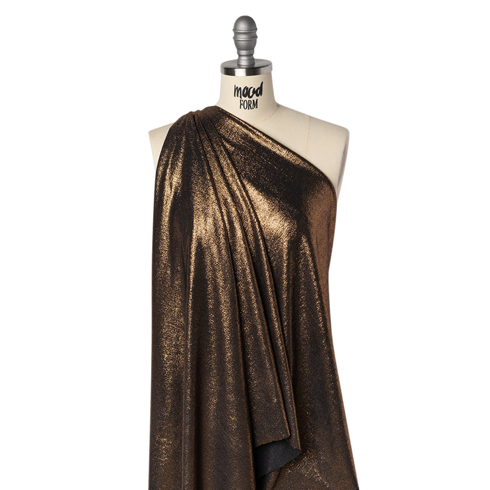 Metallic Foiled Uneven Stretch Rib Knit - Rose Gold on Black - Estelle Collection Drape