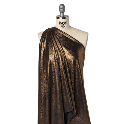 Metallic Foiled Uneven Stretch Rib Knit - Rose Gold on Black - Estelle Collection Drape